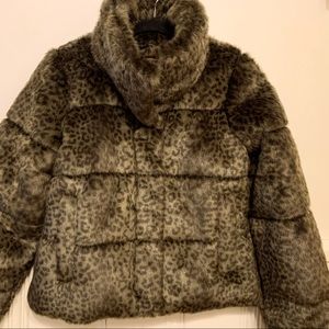 A&F Faux Fur Mini Puffer in Leopard Print • NWOT  Almost Boutique but no tags